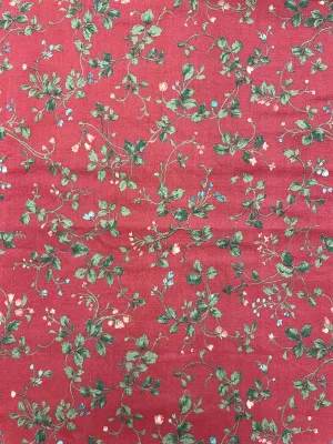 1 5/8 YD Quilting Cotton - Flowers and Leaves on Dark Red