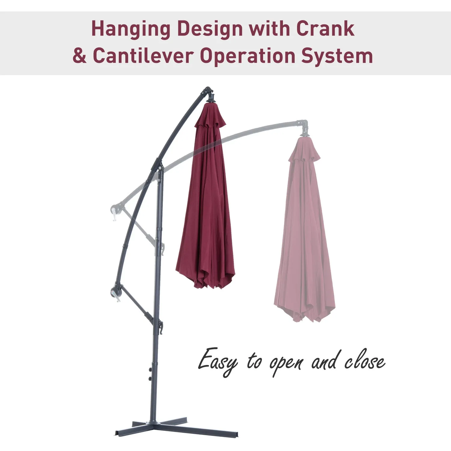 10' Hanging Patio Garden Umbrella - Wine Red