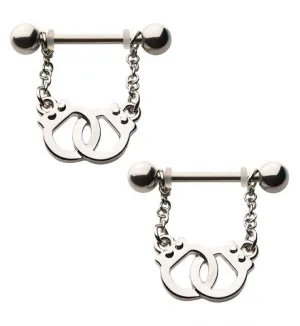 14G Handcuffs Dangle Nipple Rings Barbell