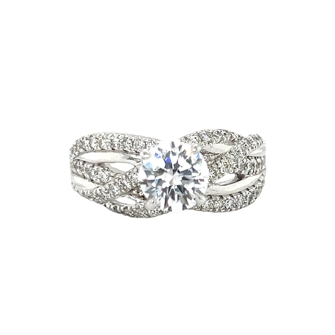 18K White Gold Criss Cross Diamond Engagement Ring