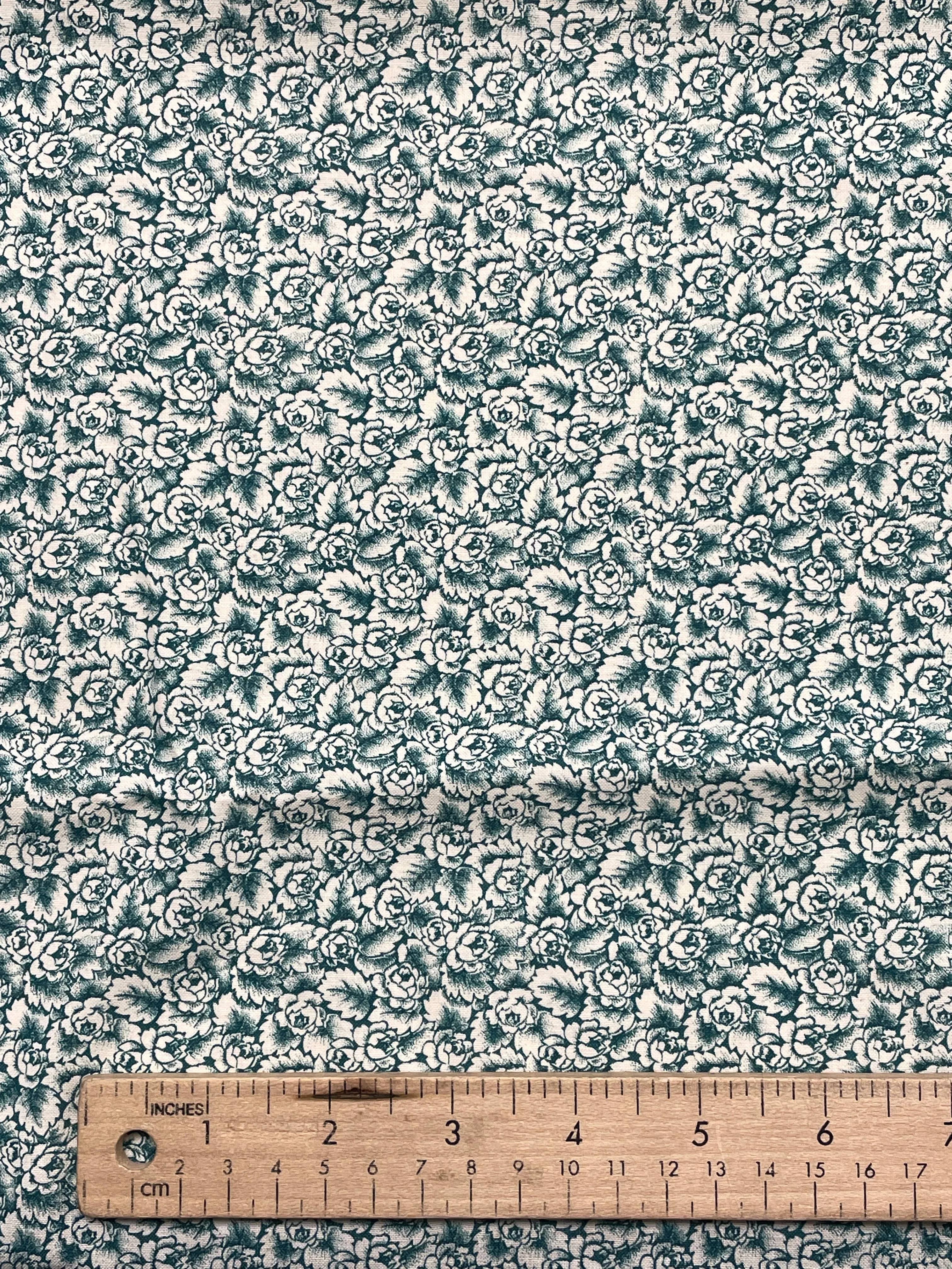 2 3/4   YD Quilting Cotton - Off White with Teal Flowers