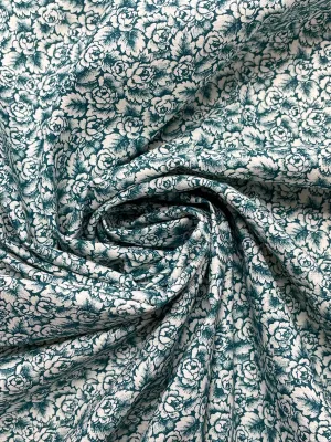 2 3/4   YD Quilting Cotton - Off White with Teal Flowers