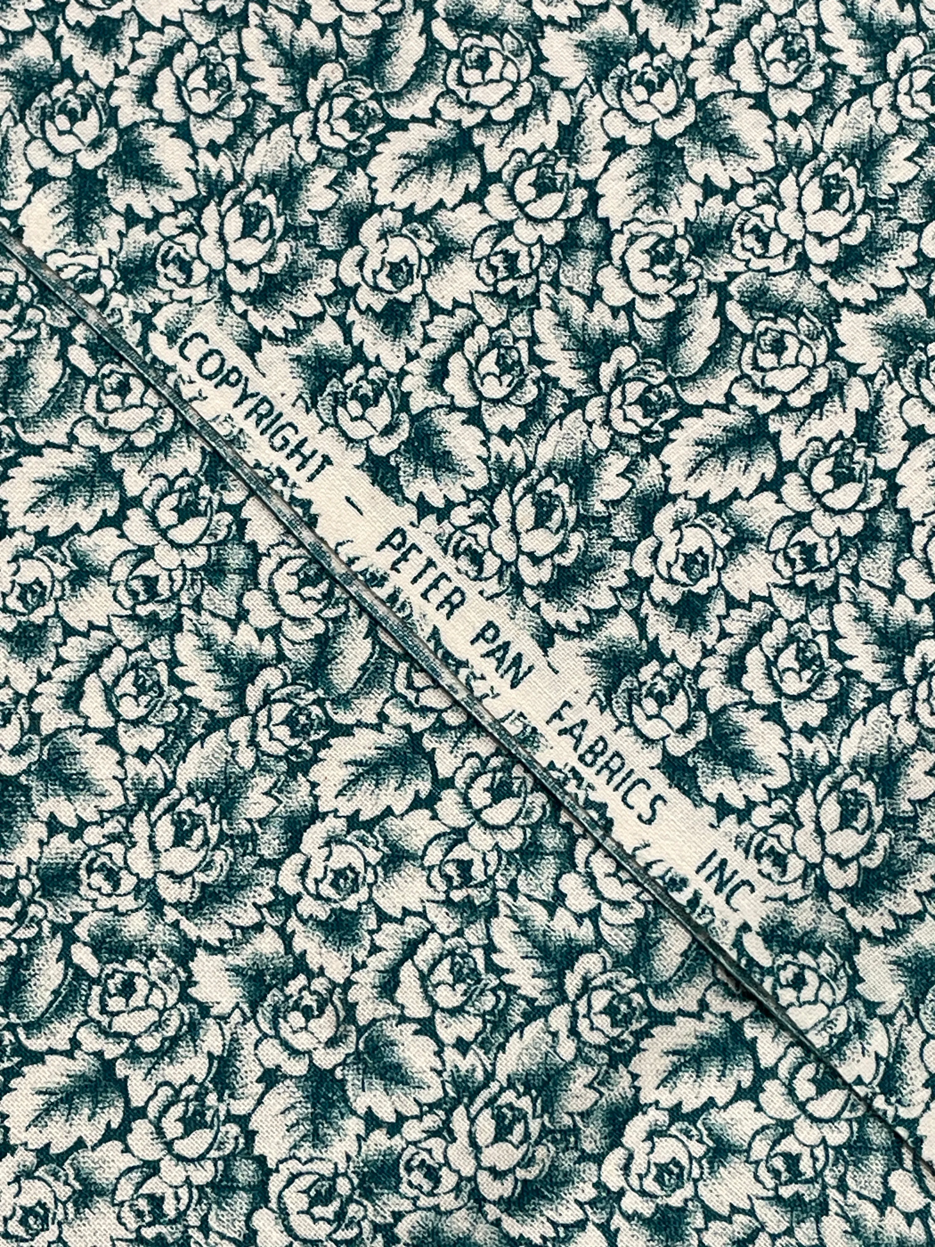 2 3/4   YD Quilting Cotton - Off White with Teal Flowers