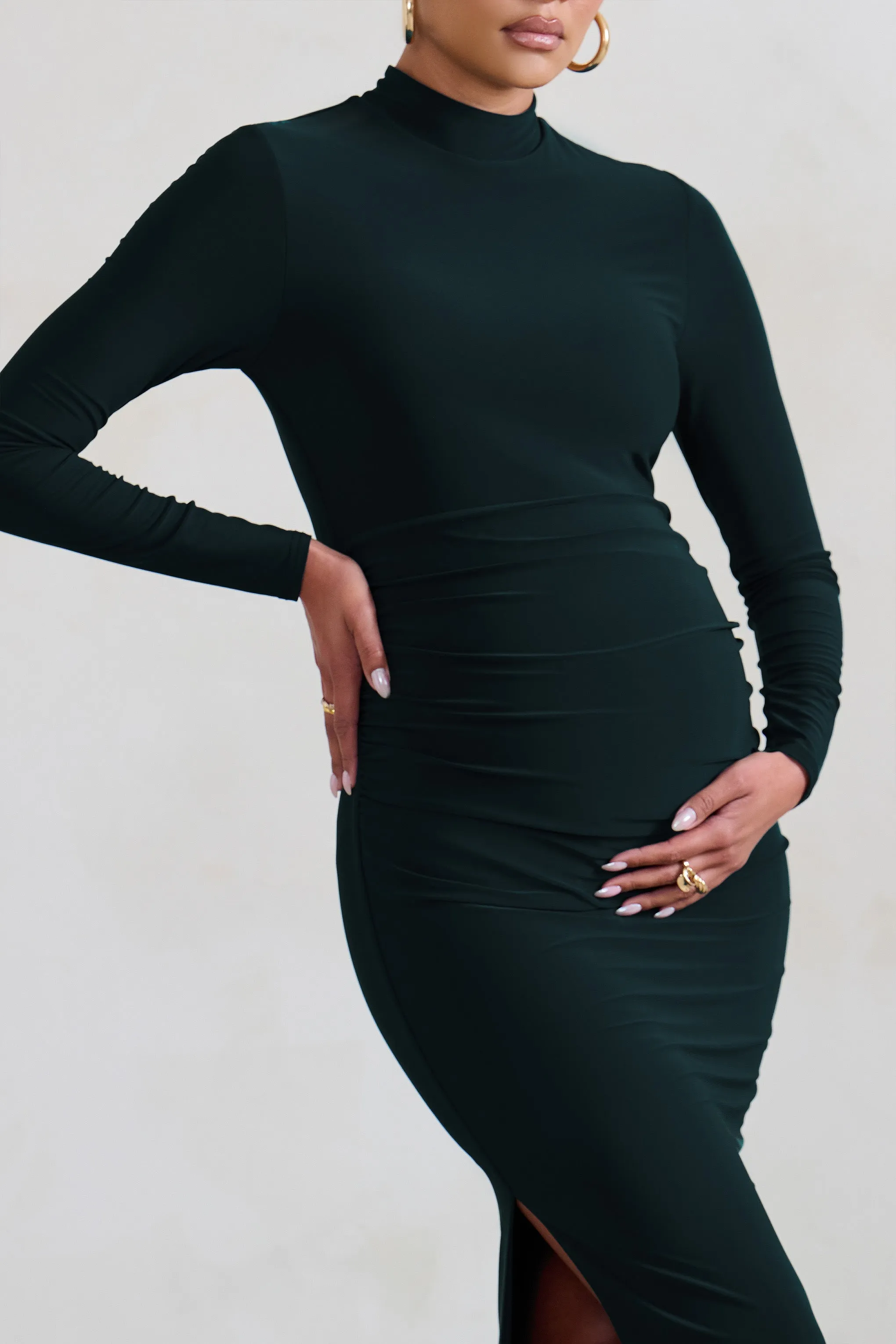 Alejandra | Black Maternity Long Sleeve High Neck Maxi Dress