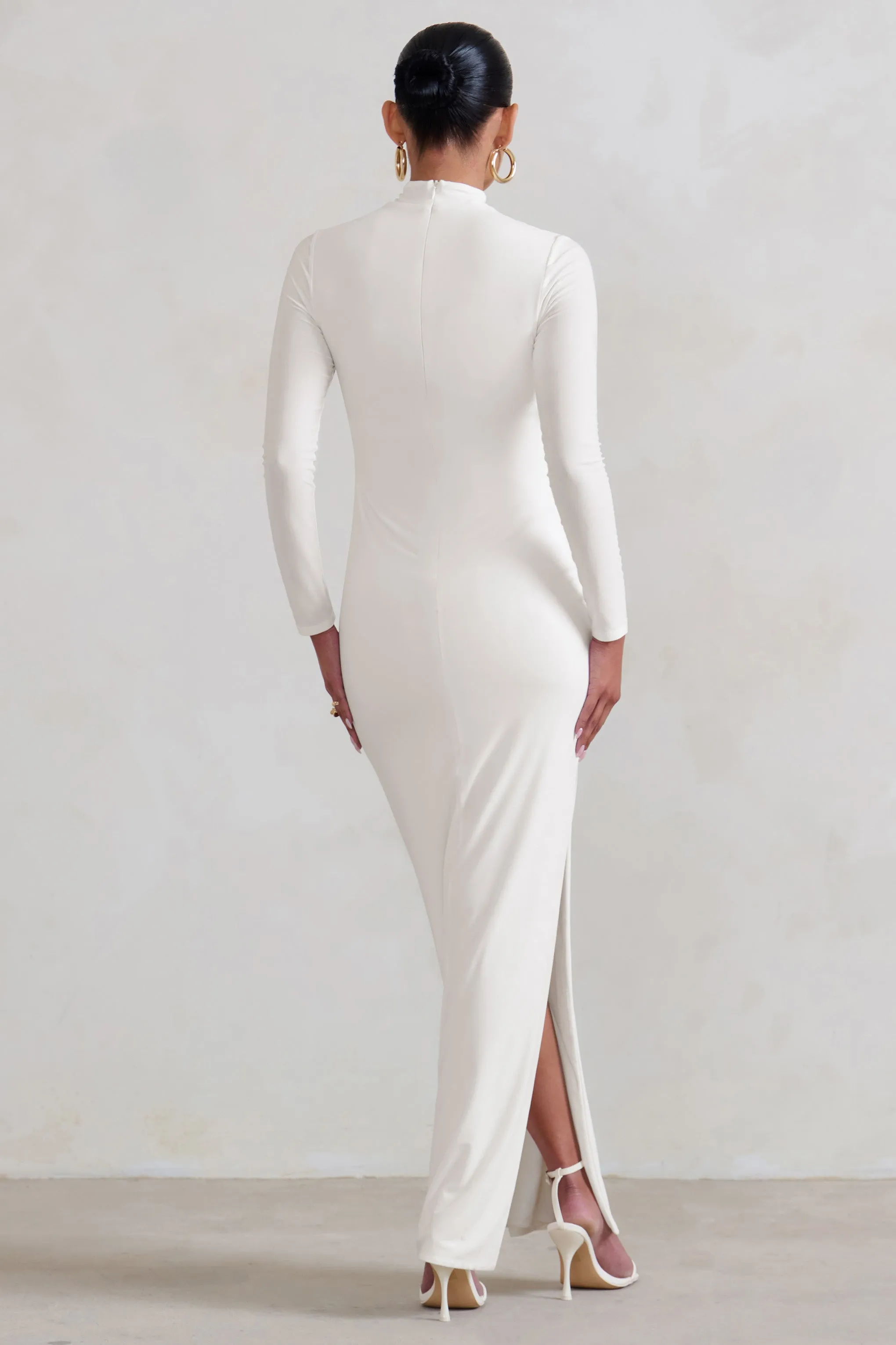 Alejandra | White Maternity Long Sleeve High Neck Maxi Dress