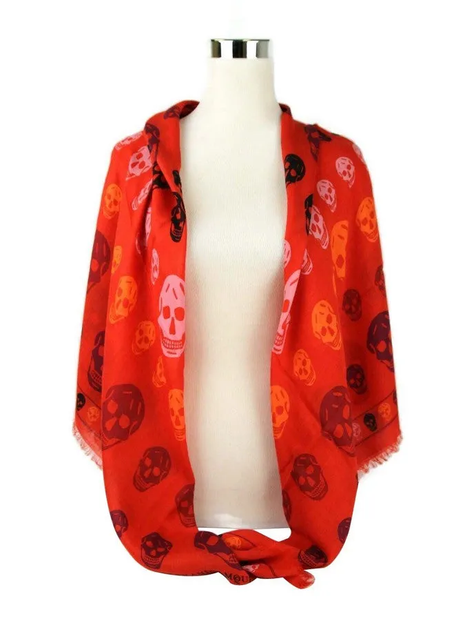 Alexander McQueen Women's Red Modal / Wool Multiskull Box Print Shawl Scarf