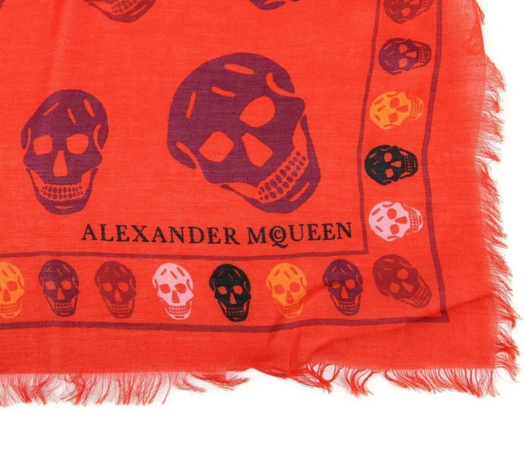 Alexander McQueen Women's Red Modal / Wool Multiskull Box Print Shawl Scarf