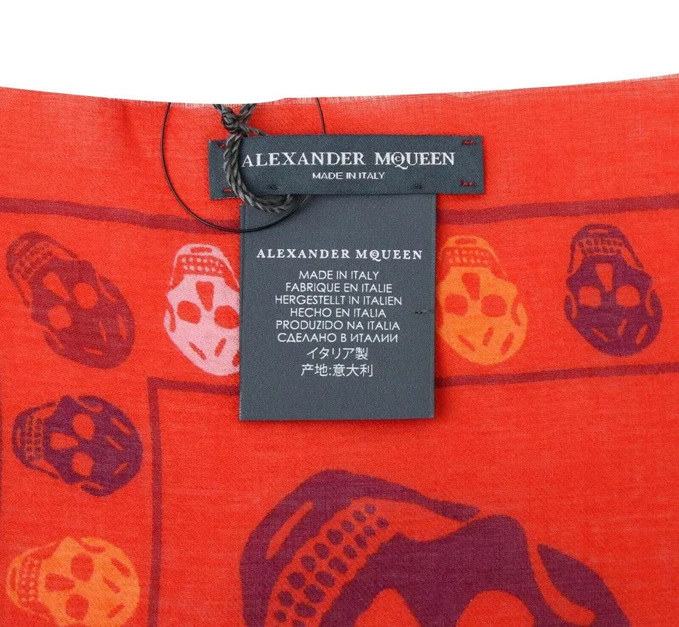 Alexander McQueen Women's Red Modal / Wool Multiskull Box Print Shawl Scarf