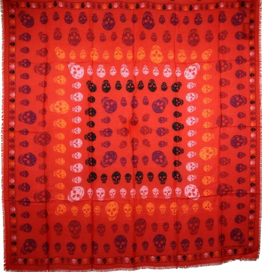 Alexander McQueen Women's Red Modal / Wool Multiskull Box Print Shawl Scarf