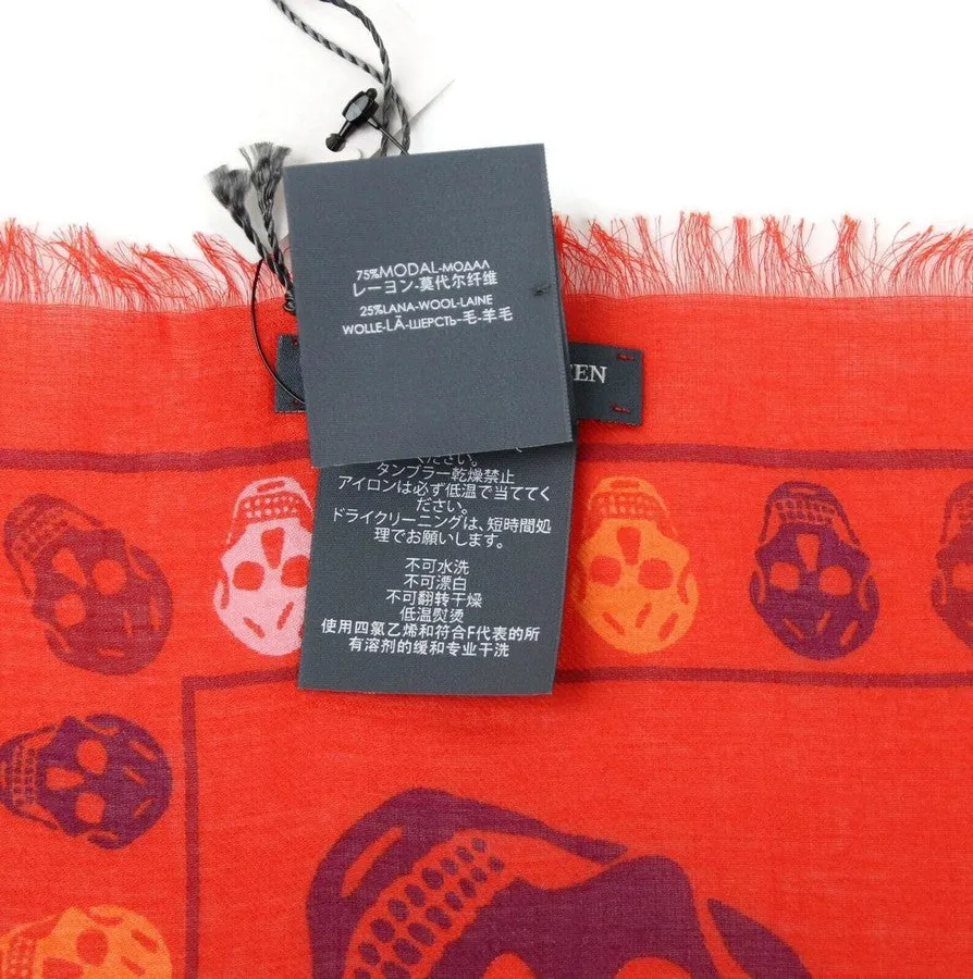 Alexander McQueen Women's Red Modal / Wool Multiskull Box Print Shawl Scarf