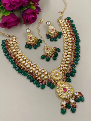 Alisha Gold Plated Kundan Necklace Set With Tikka For Weddings By Gehna Shop