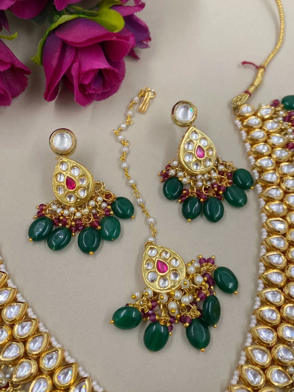 Alisha Gold Plated Kundan Necklace Set With Tikka For Weddings By Gehna Shop