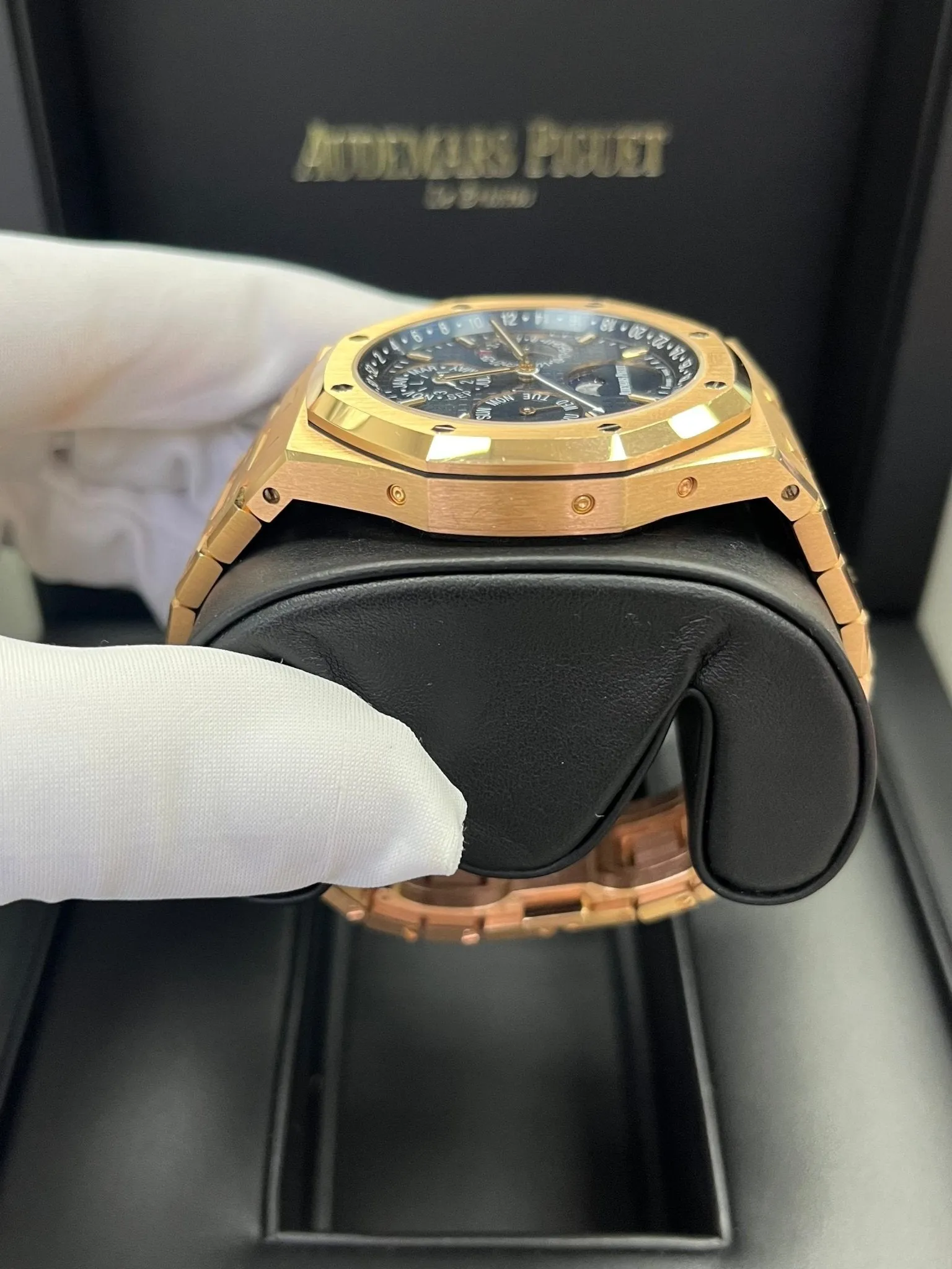 Audemars Piguet Royal Oak Perpetual Calendar/ 18k Rose Gold/ Blue Dial/ Blue Sub-Dials (Ref#26574OR.OO.1220OR.02)