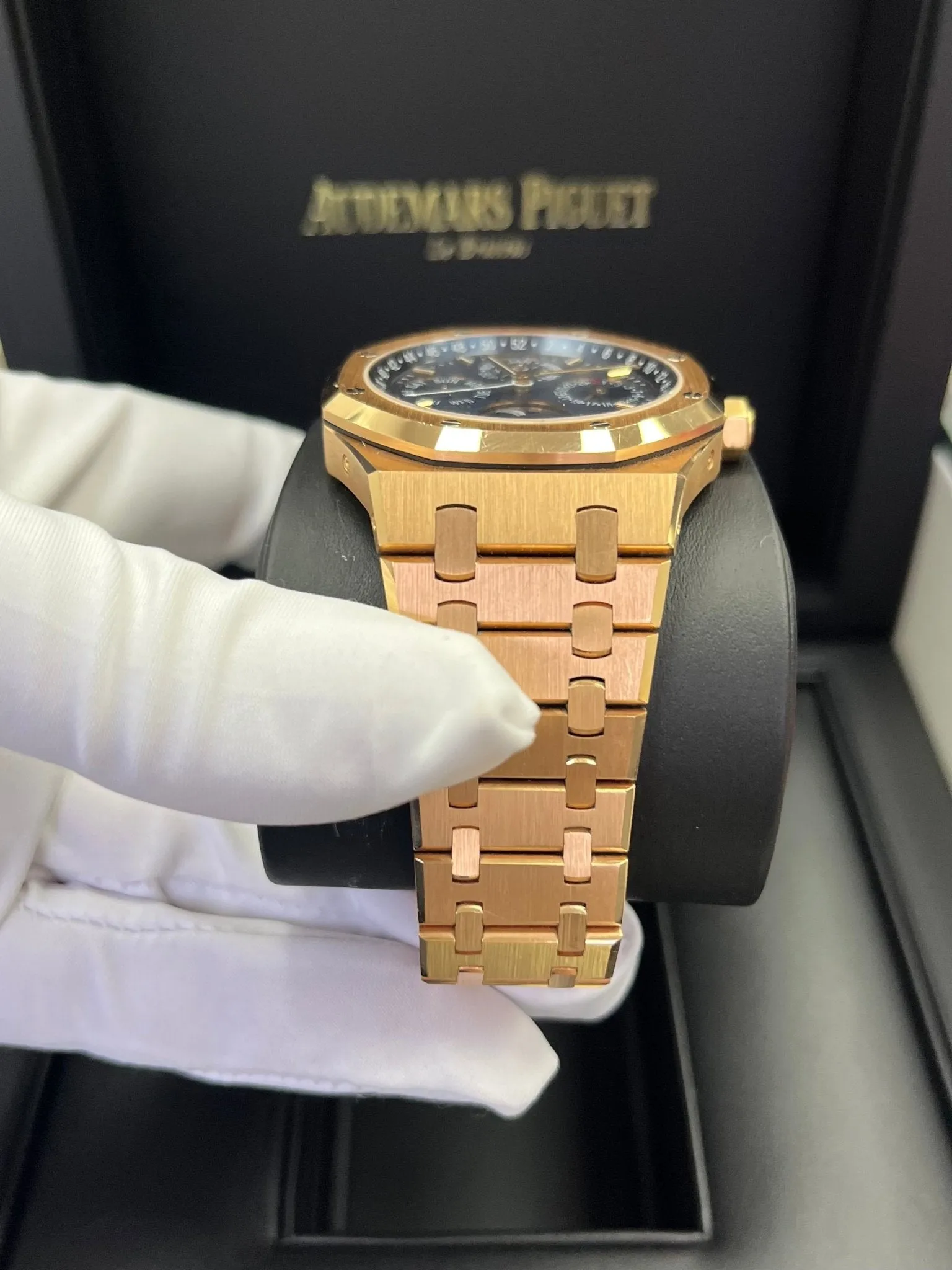 Audemars Piguet Royal Oak Perpetual Calendar/ 18k Rose Gold/ Blue Dial/ Blue Sub-Dials (Ref#26574OR.OO.1220OR.02)