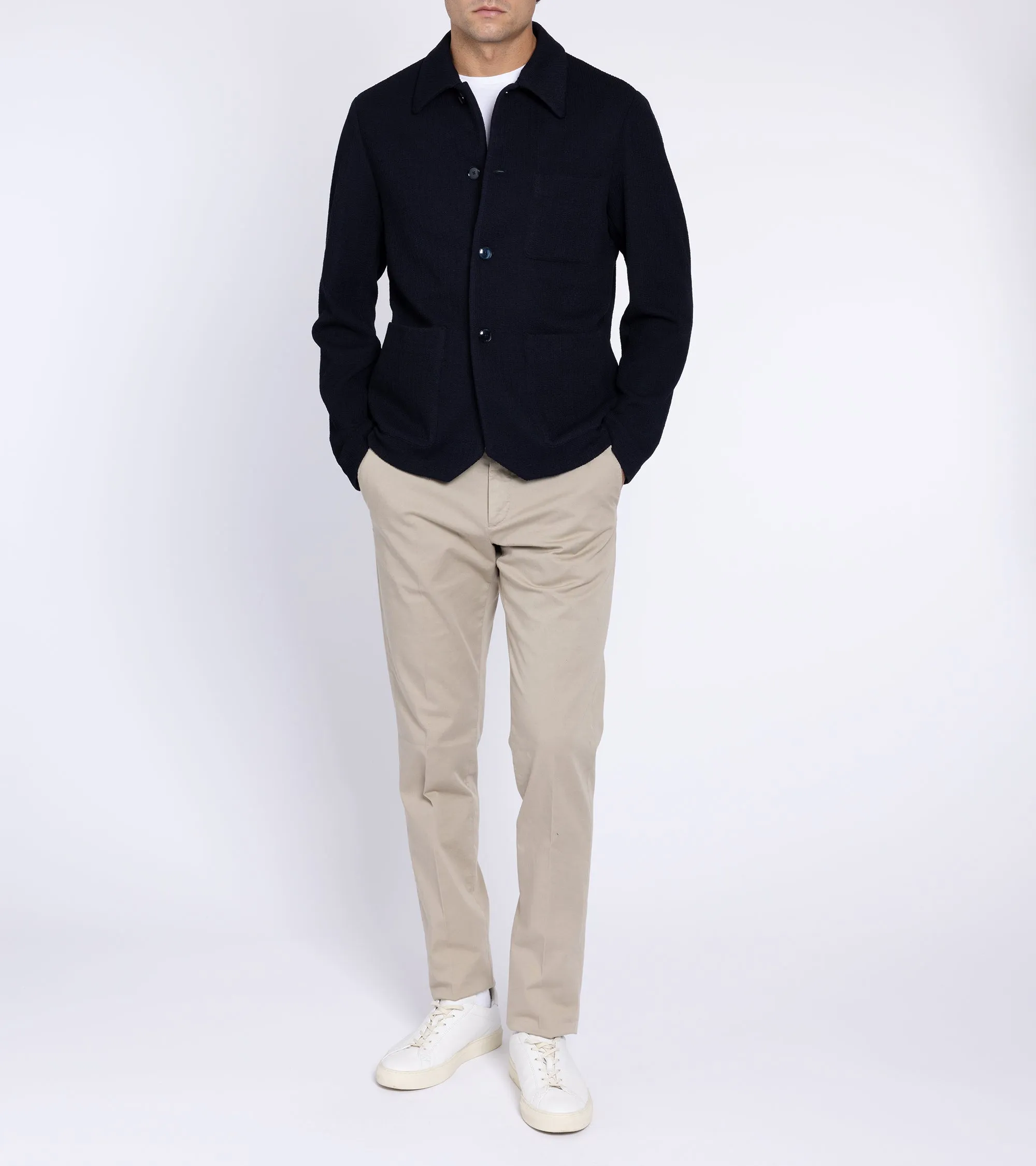 Barena Visal Sima Wool Mix Knit Overshirt: Navy