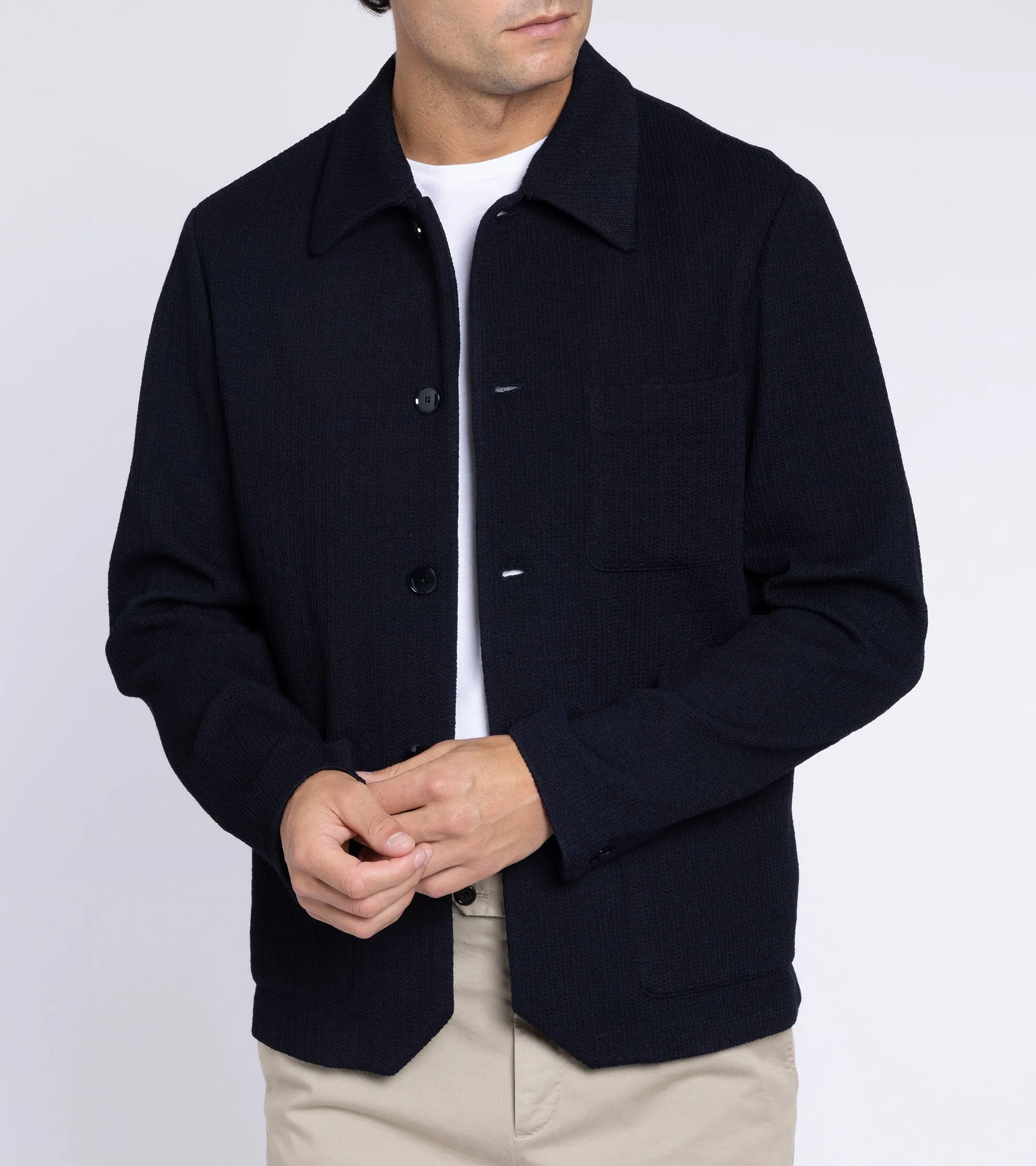 Barena Visal Sima Wool Mix Knit Overshirt: Navy