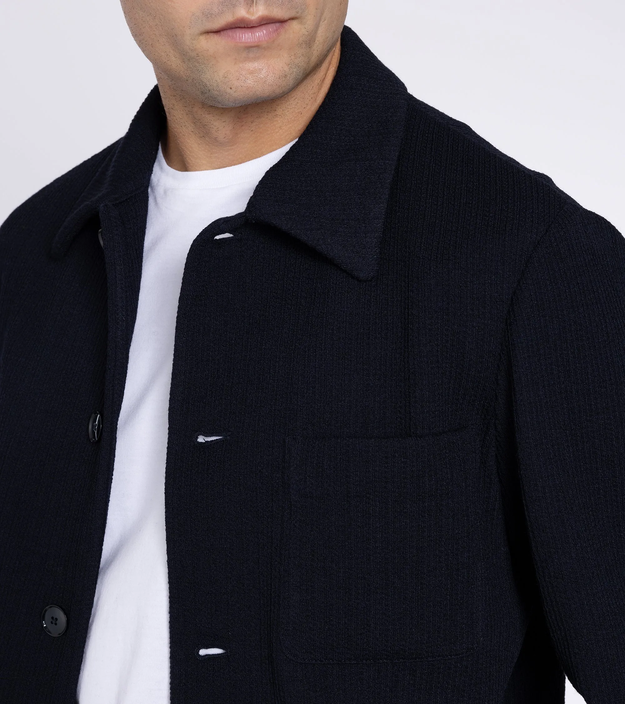 Barena Visal Sima Wool Mix Knit Overshirt: Navy