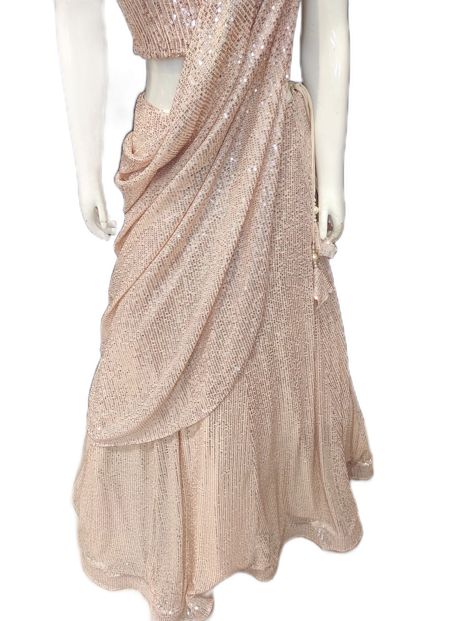 Beige Net Sequins Lehenga Choli