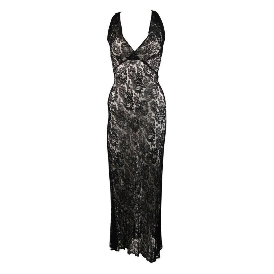 Black Lace Halter Style Gown | Size S/M