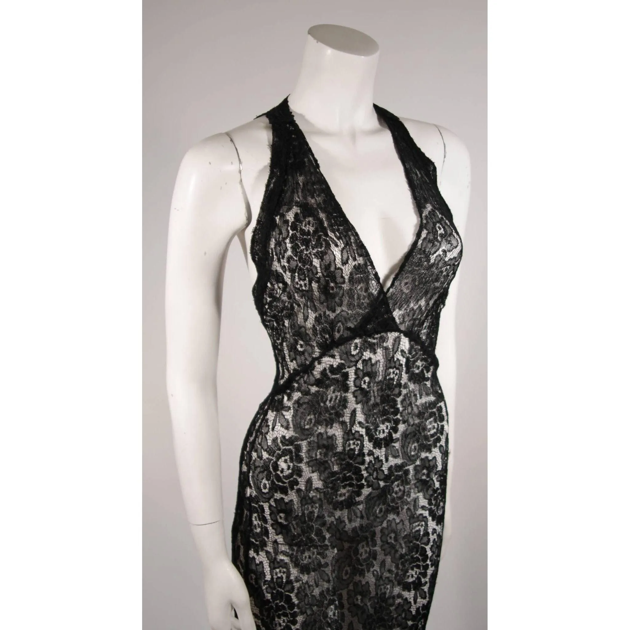 Black Lace Halter Style Gown | Size S/M