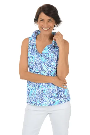 Blue Pineapple Zebra UPF50  Ruffle Sleeveless Top