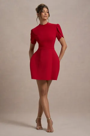 Carabella | Red High-Neck Short-Sleeve Mini Dress