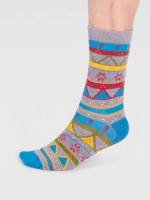 Casper Bamboo Christmas Fairisle Socks - Grey Marle