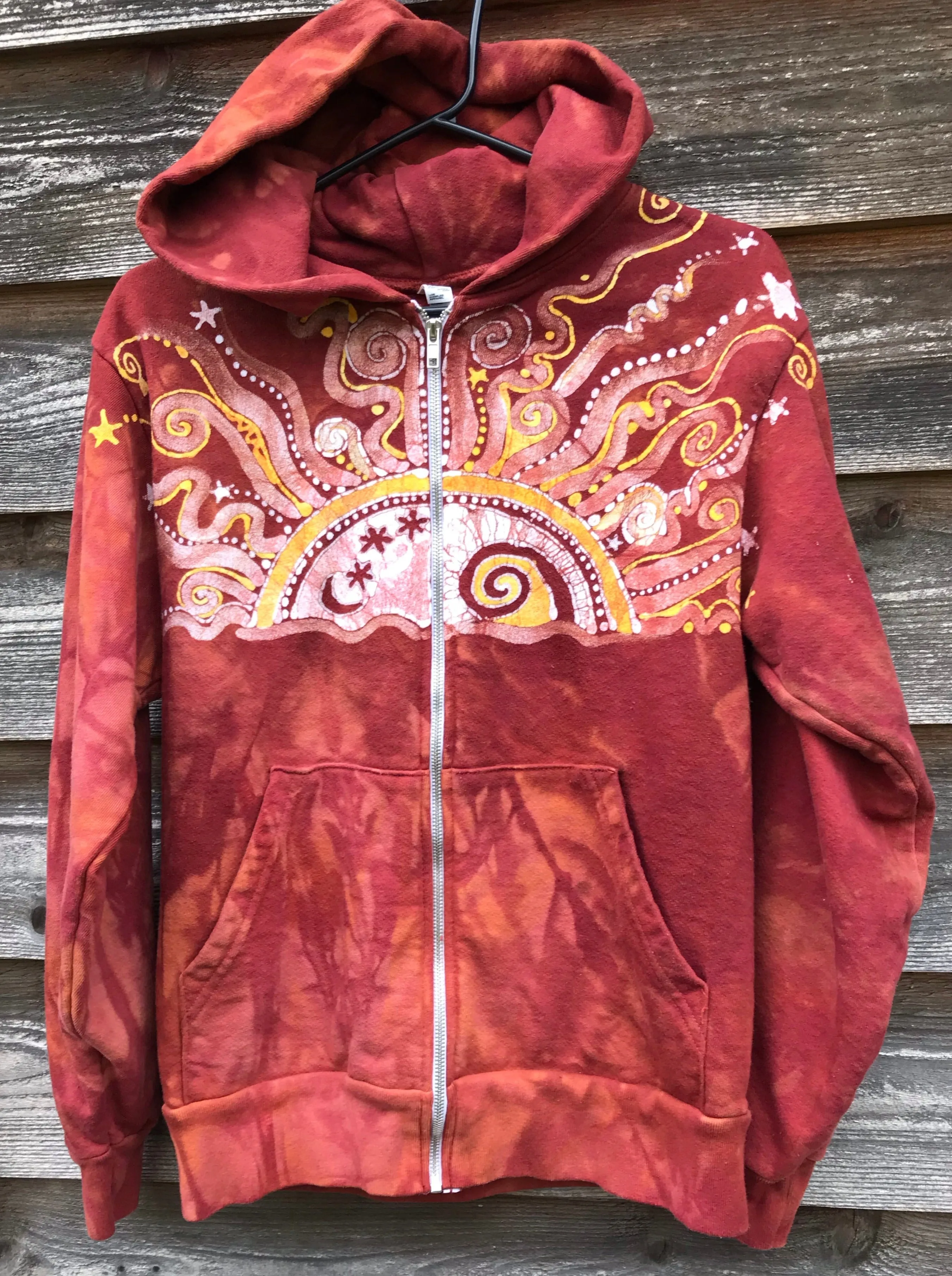 Cayenne Orange Sunset Handcrafted Batik Zipper Hoodie - Size XS Unisex