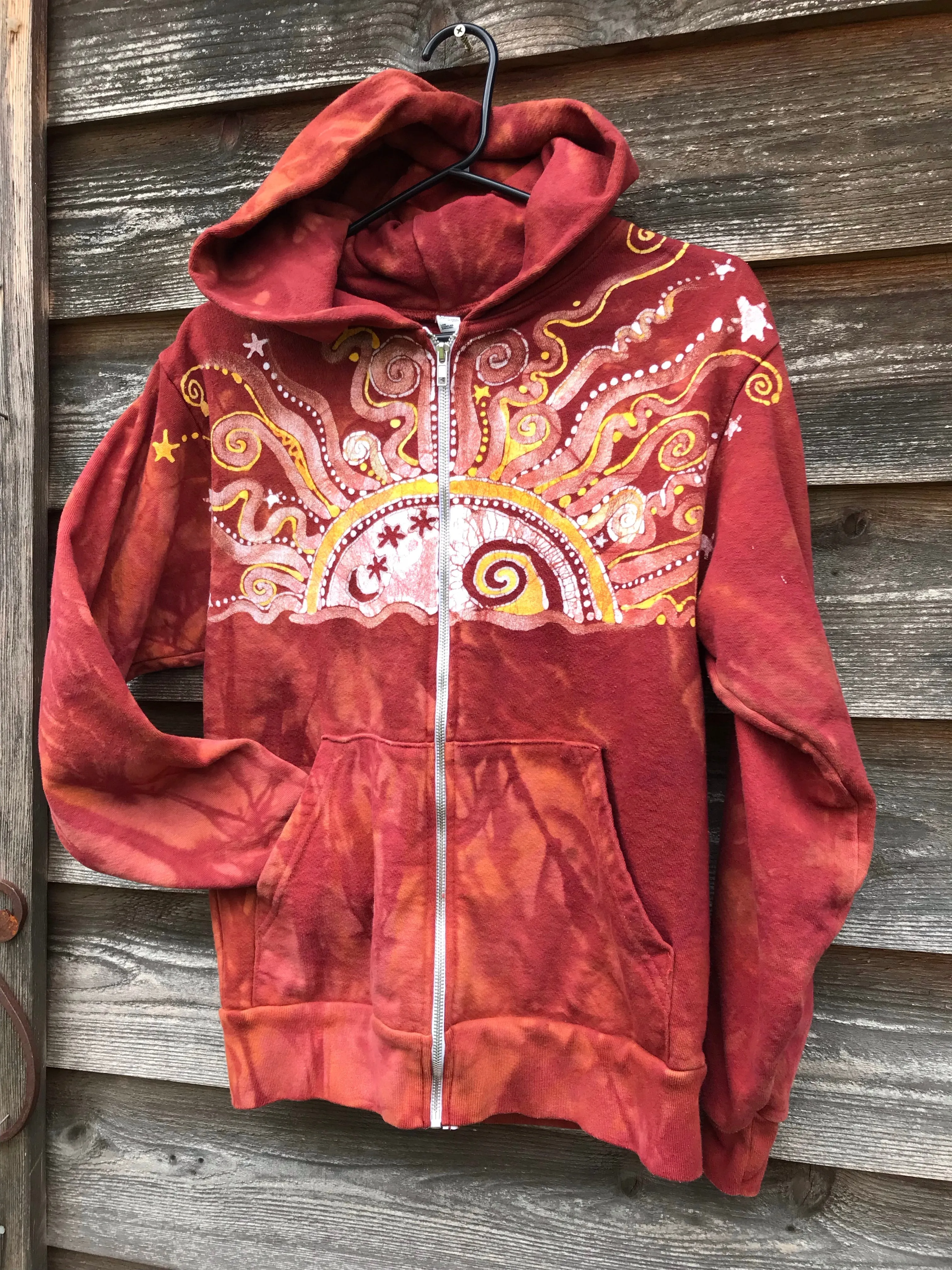 Cayenne Orange Sunset Handcrafted Batik Zipper Hoodie - Size XS Unisex