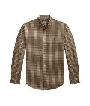 Custom Fit Plaid Stretch Poplin Shirt - Green