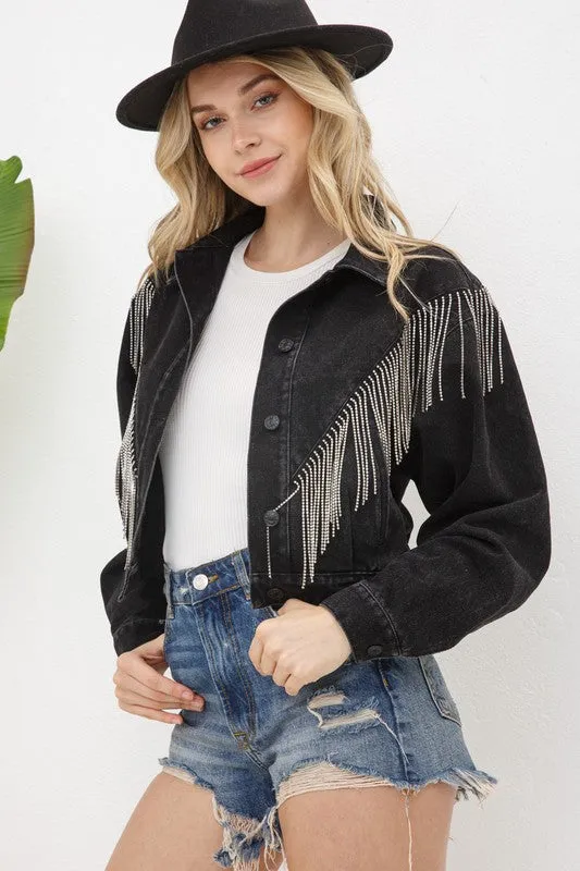 Denim Chevron Fringe Jacket- 4 Colors