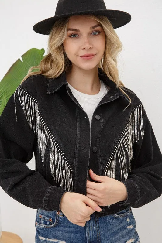 Denim Chevron Fringe Jacket- 4 Colors