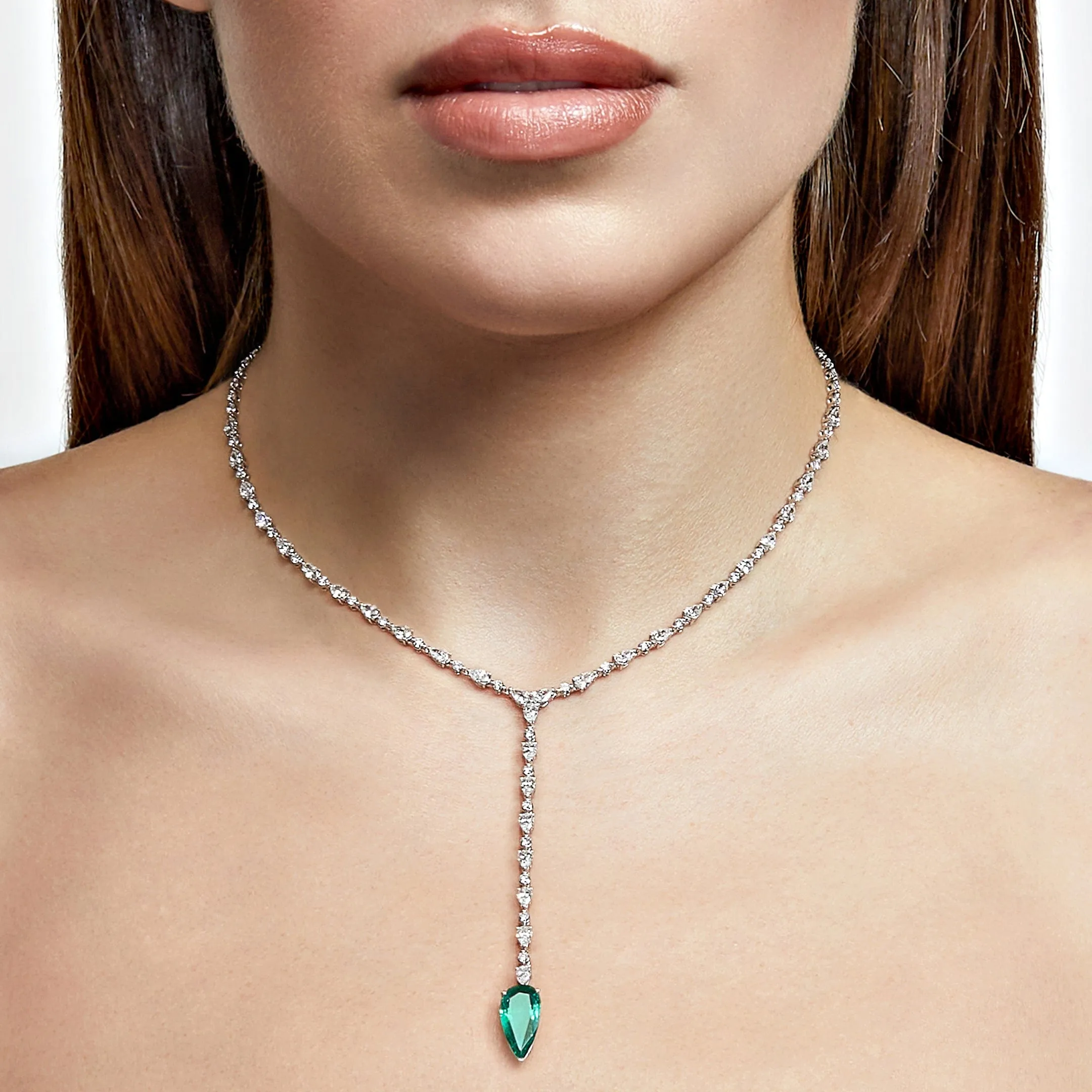 Diamond and Emerald Lariat Necklace