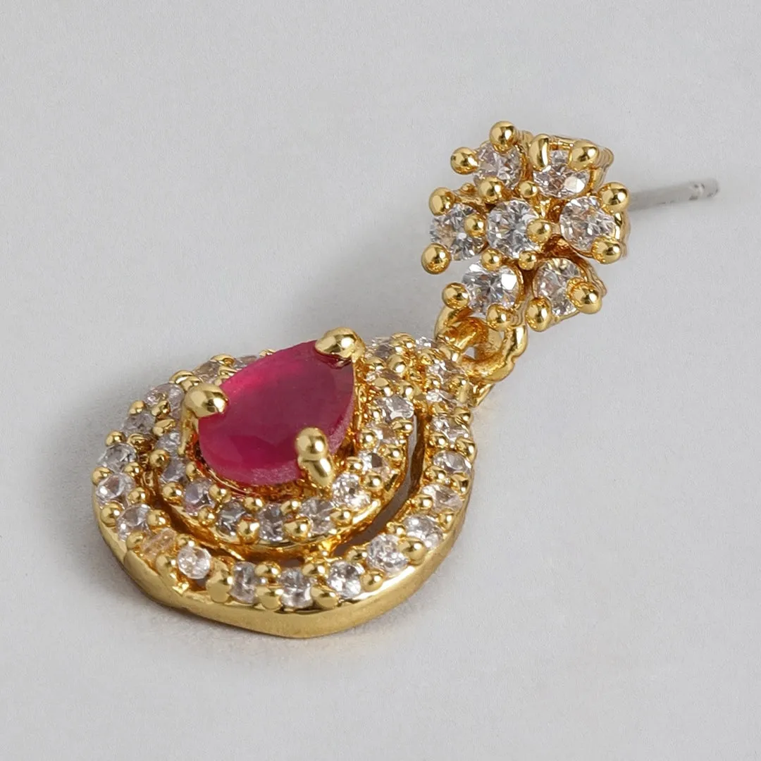 ESTELE - Gold plated Paisley crush Necklace with American diamond and cz ruby