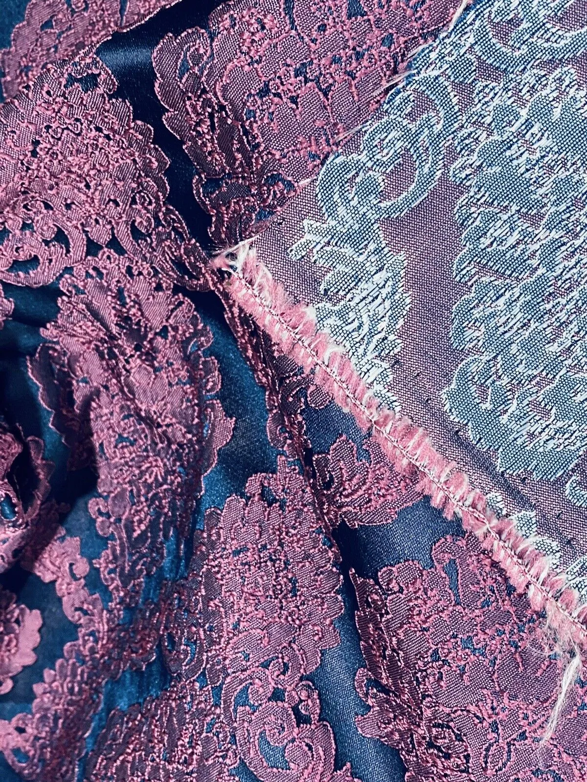 Fat Quarter- Style L- Princess Giselle Designer Medallion Satin Drapery Upholstery Fabric - Fuchsia Pink & Navy Blue