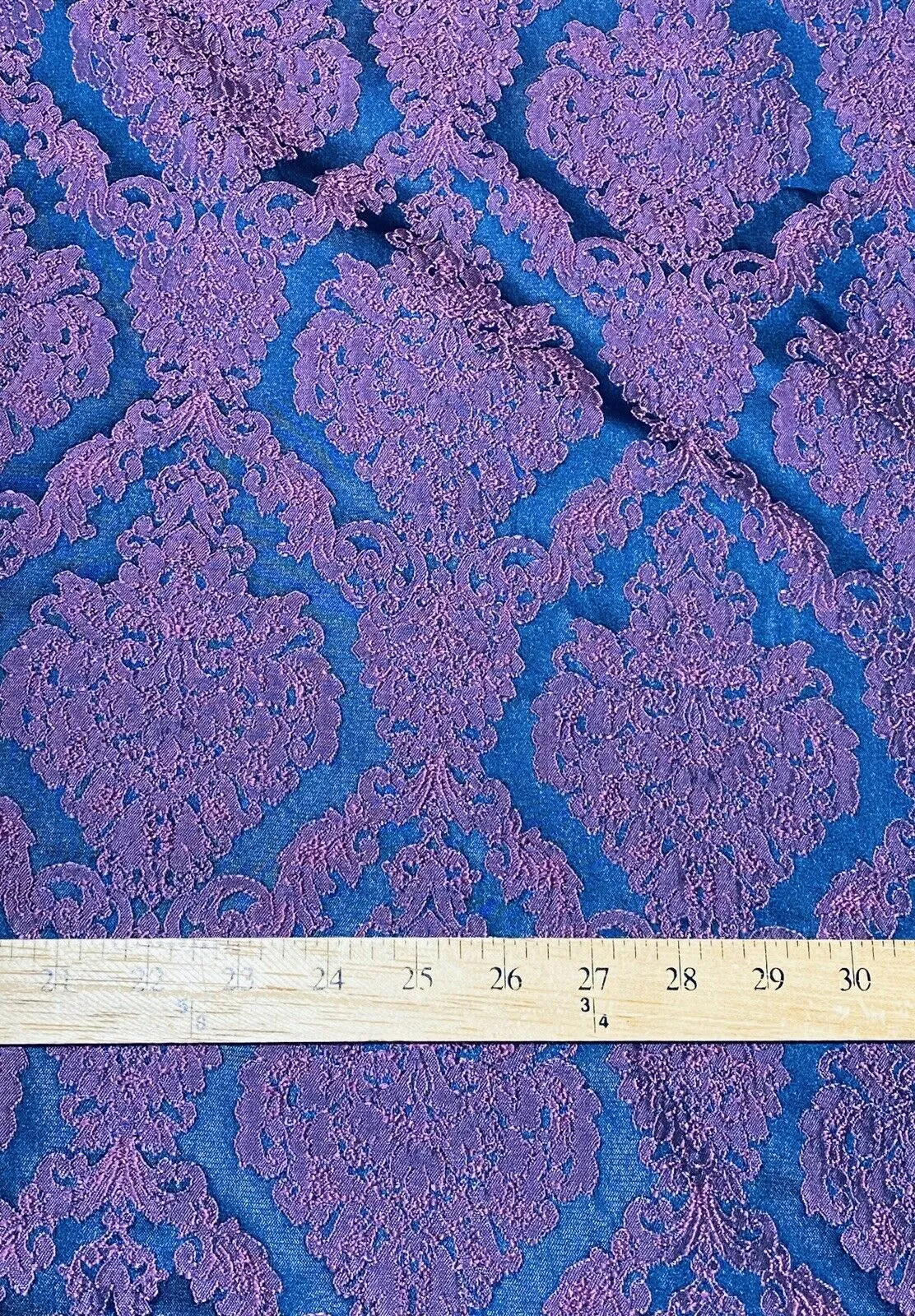 Fat Quarter- Style L- Princess Giselle Designer Medallion Satin Drapery Upholstery Fabric - Fuchsia Pink & Navy Blue