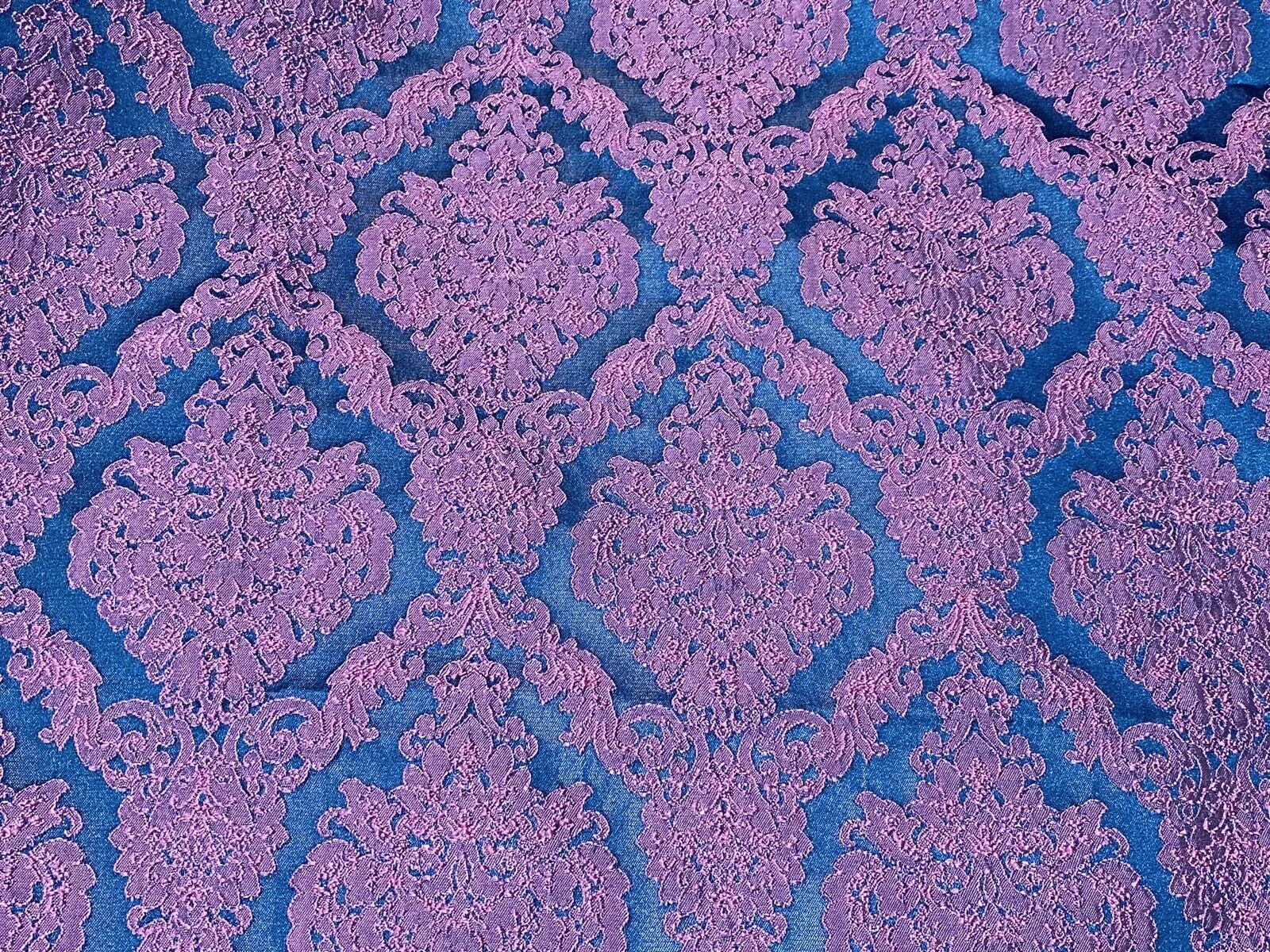 Fat Quarter- Style L- Princess Giselle Designer Medallion Satin Drapery Upholstery Fabric - Fuchsia Pink & Navy Blue