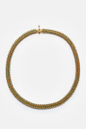 Golden Polished With Green Stone Work Necklace