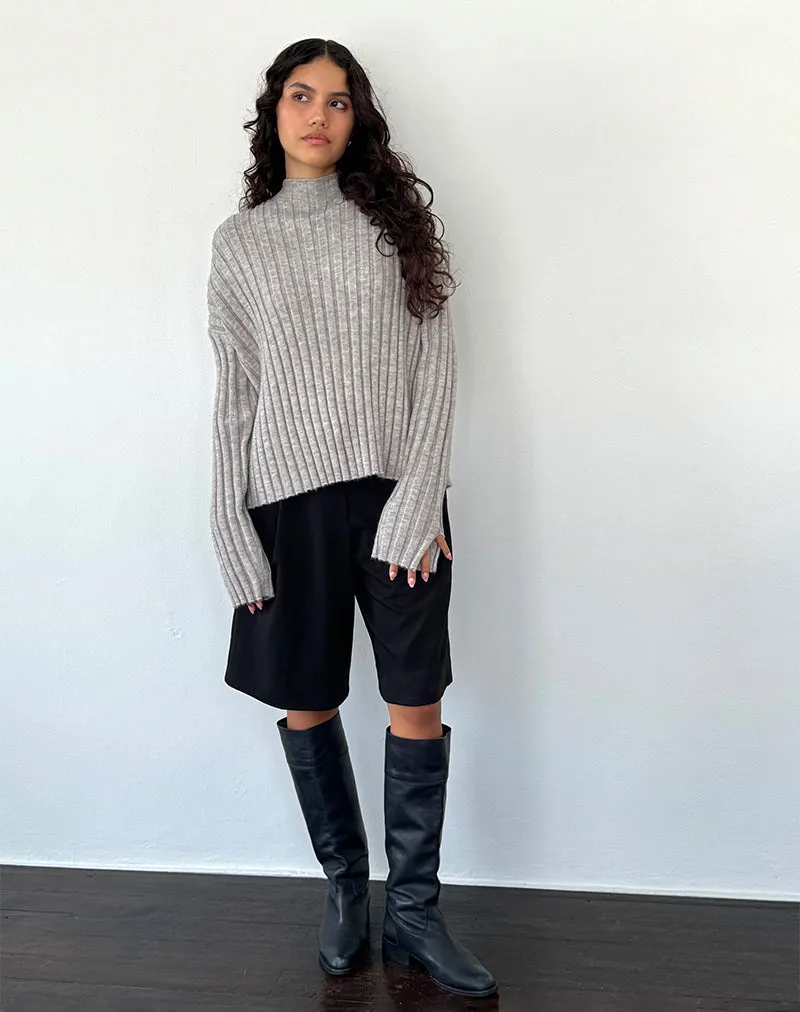 Judah Oversized Chunky Rib Knit Jumper in Light Grey