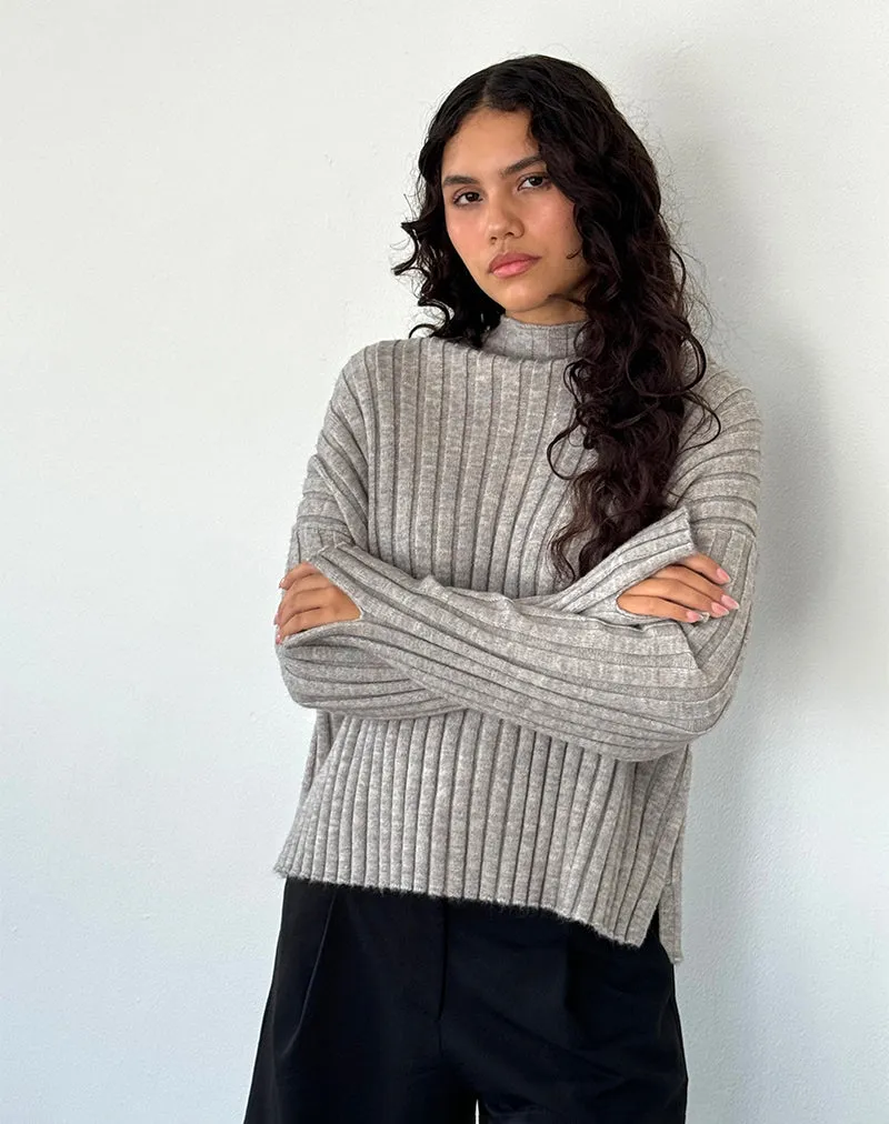 Judah Oversized Chunky Rib Knit Jumper in Light Grey