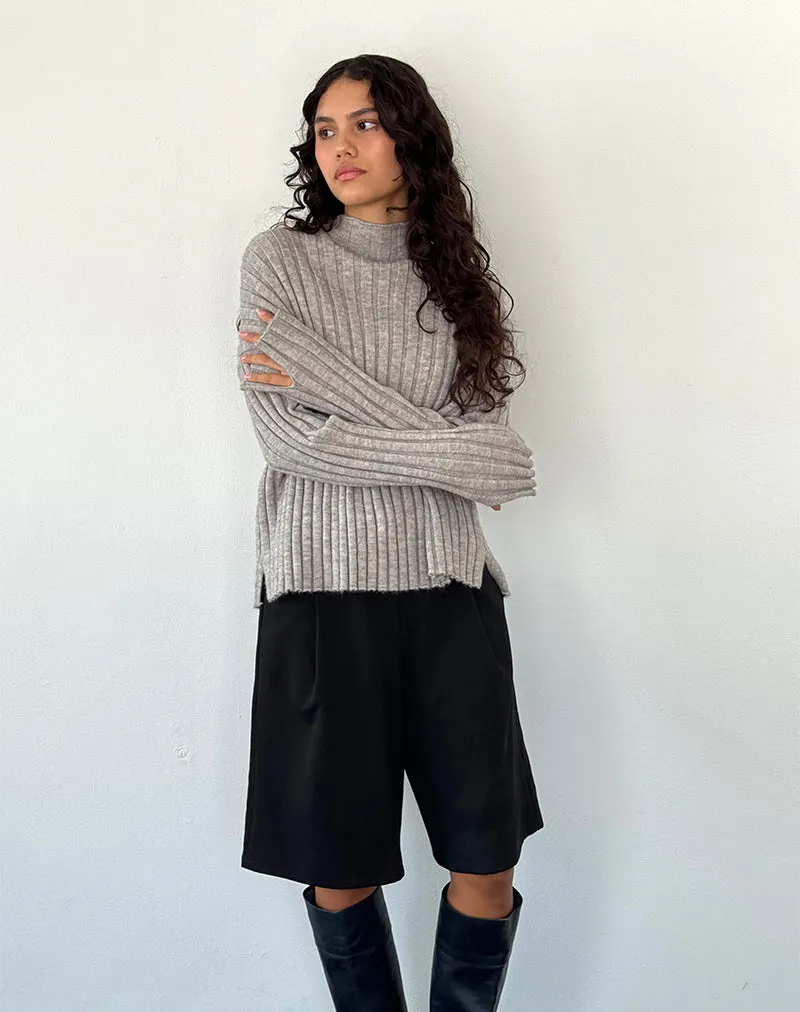 Judah Oversized Chunky Rib Knit Jumper in Light Grey