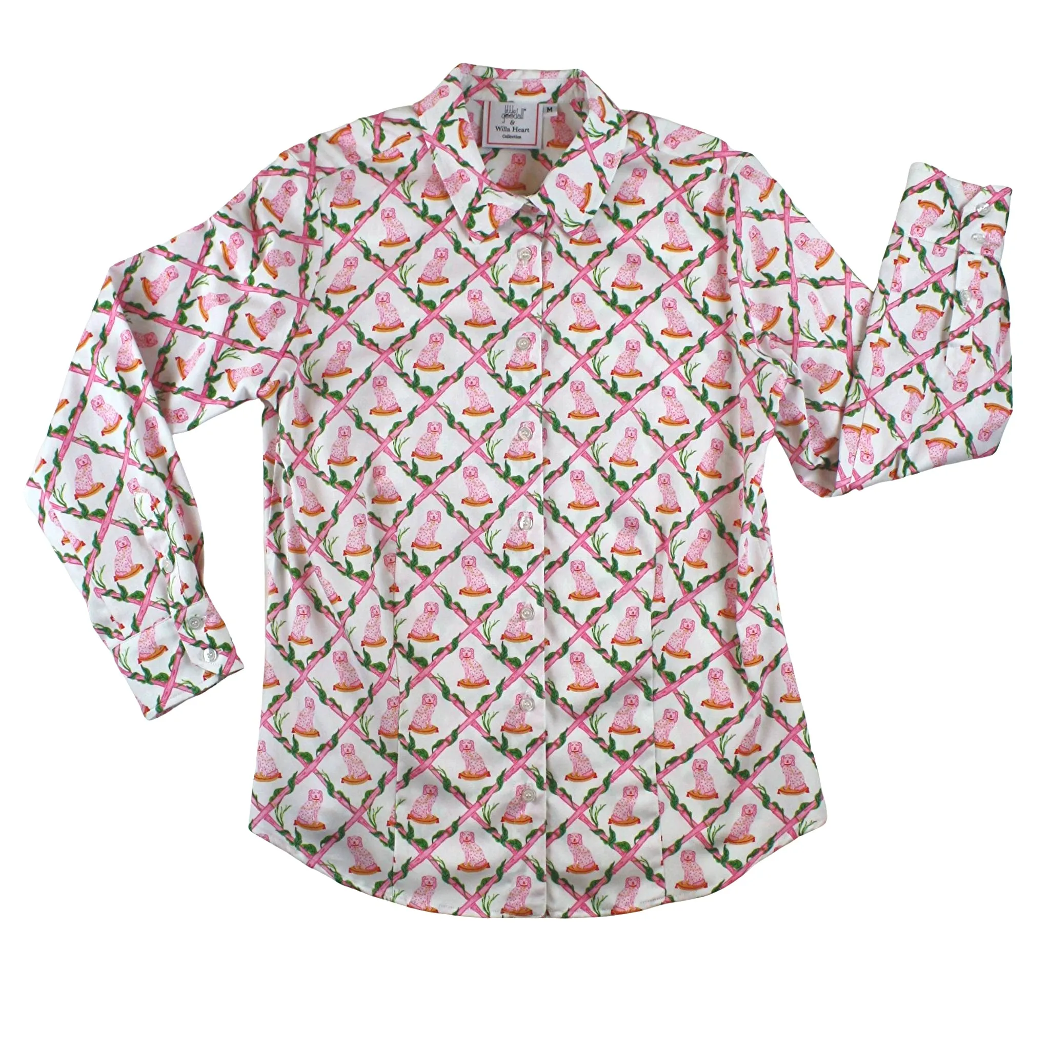 Ladies Classic Shirt in Willa Heart Pink Dog Print