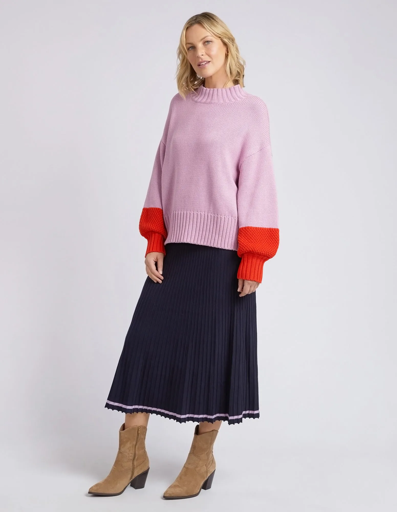 LOUIE MOCK NECK KNIT - Peony Pink/Tangello