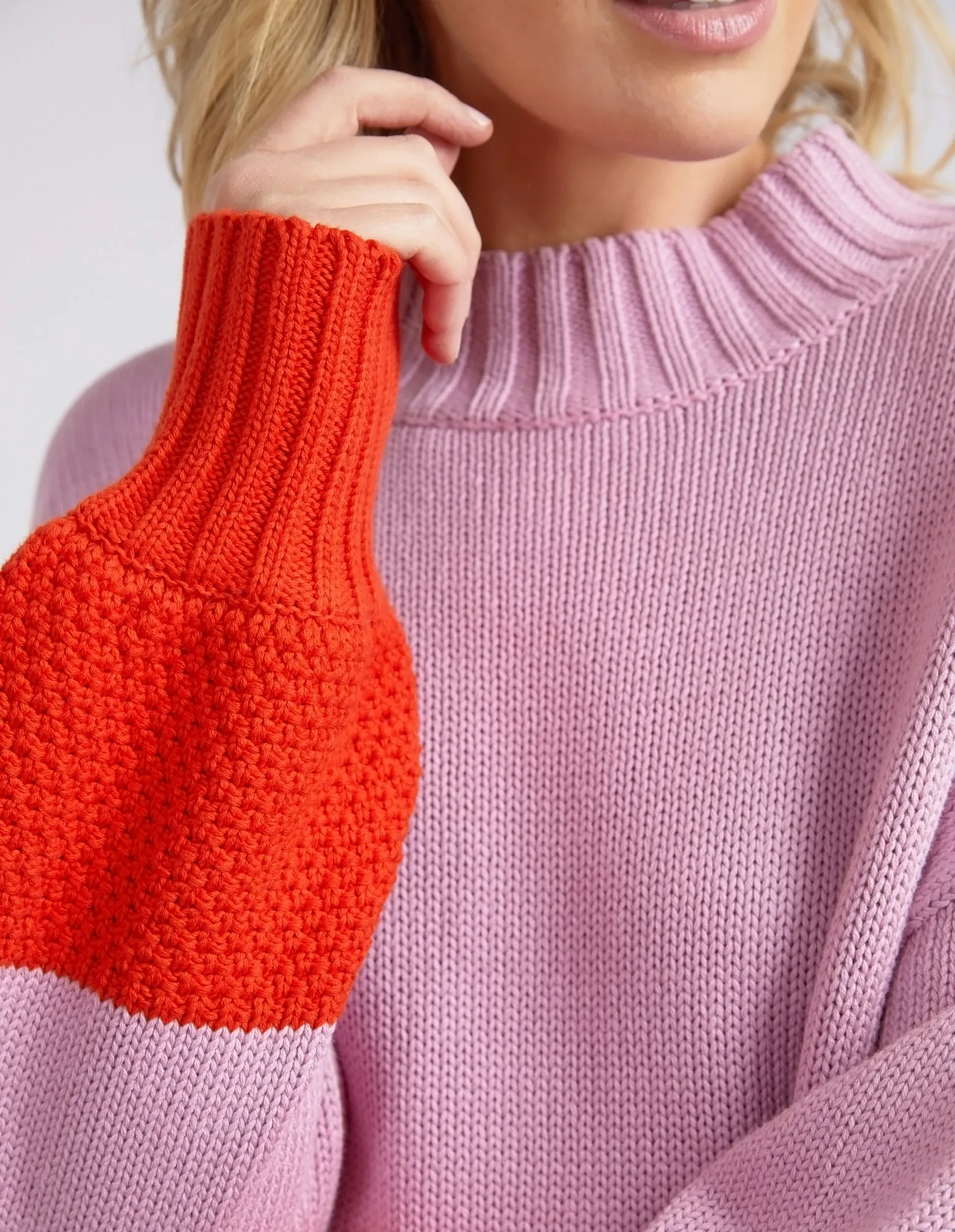 LOUIE MOCK NECK KNIT - Peony Pink/Tangello