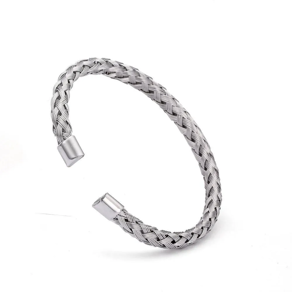 Minimalist Braided Stainless Steel Cuff Bracelet