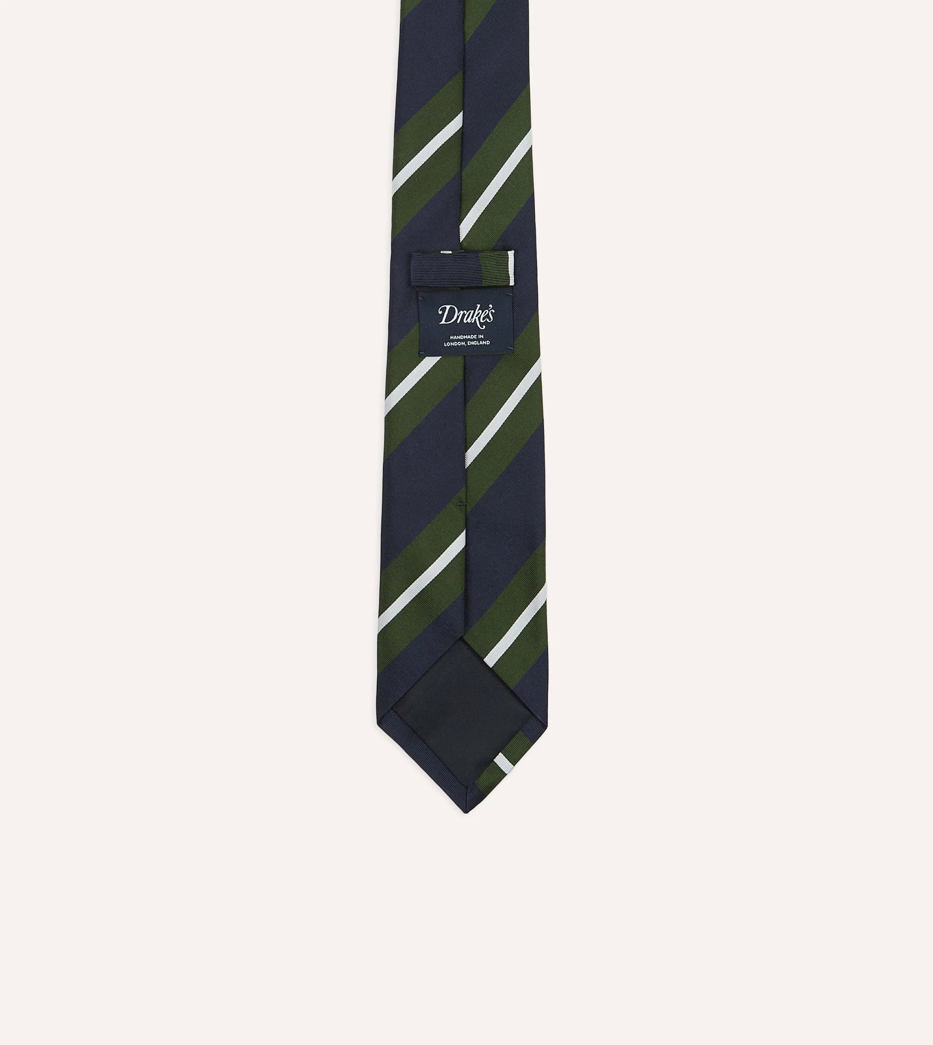 Navy, Green and White Regimental Stripe Mogador Tipped Tie