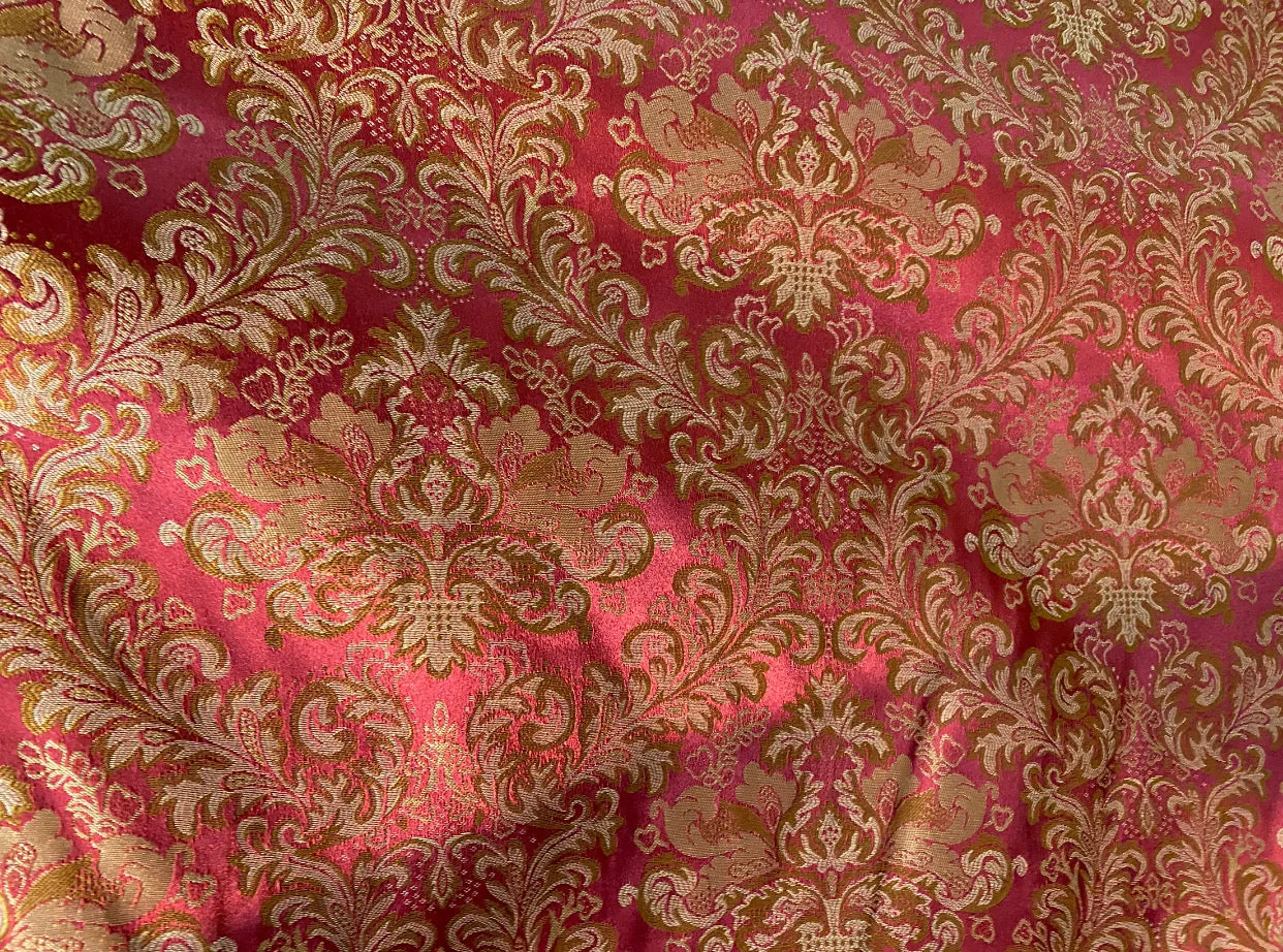 NEW Prince Liam Designer Medallion Satin Drapery Upholstery Fabric - Red & Gold