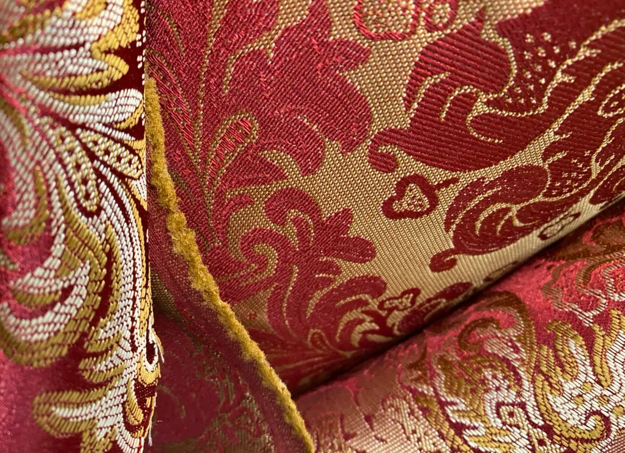 NEW Prince Liam Designer Medallion Satin Drapery Upholstery Fabric - Red & Gold