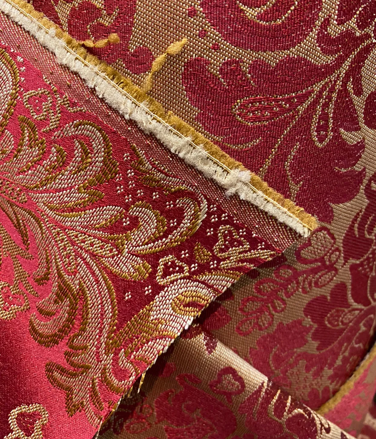 NEW Prince Liam Designer Medallion Satin Drapery Upholstery Fabric - Red & Gold