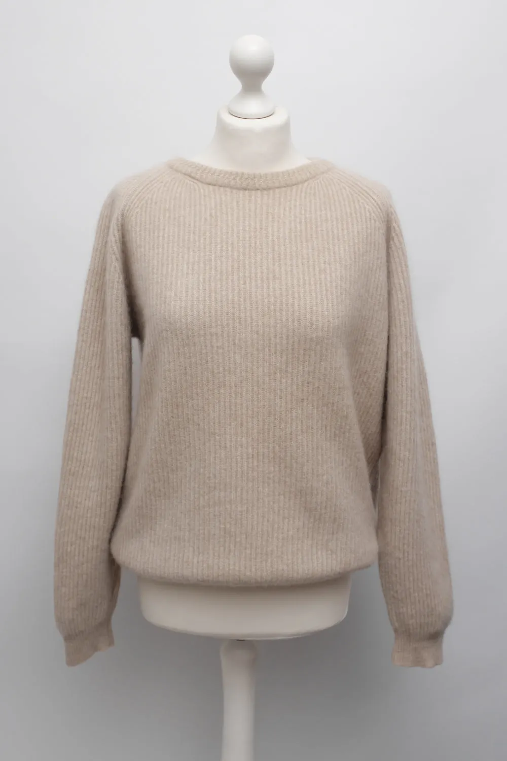 PURE CASHMERE RIB CHUNKY BEIGE ITALY SWEATER